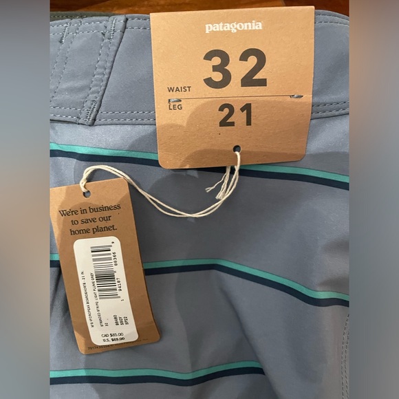 Men's PATAGONIA Stretch Hydropeak Boardshorts 21"- Sz 30 & 32 Blue Stripped $79 - Picture 8 of 10